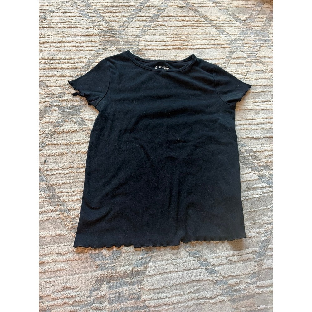 Art Class Girls' Black Short Sleeve Lettuce Edge T-Shirt Top Large